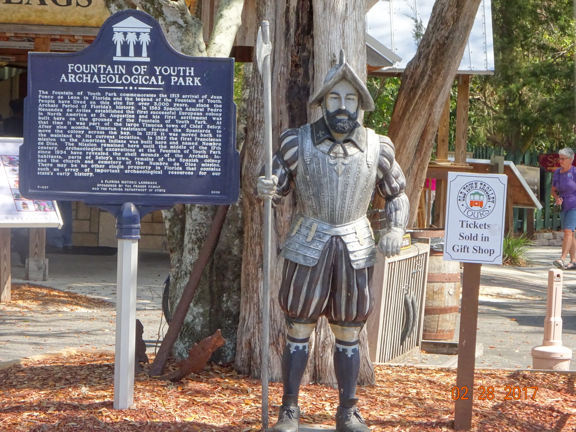 Historic marker at the entrance to Fountain of Youth Archaeological Park, St. Augustine