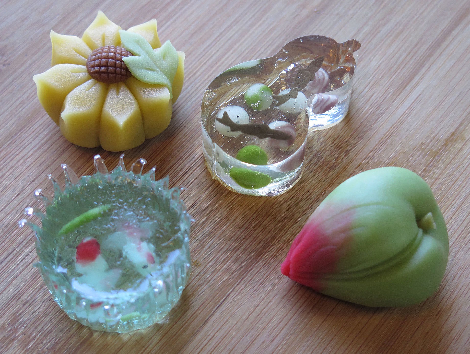 Seasonal wagashi Japanese sweets served with tea
