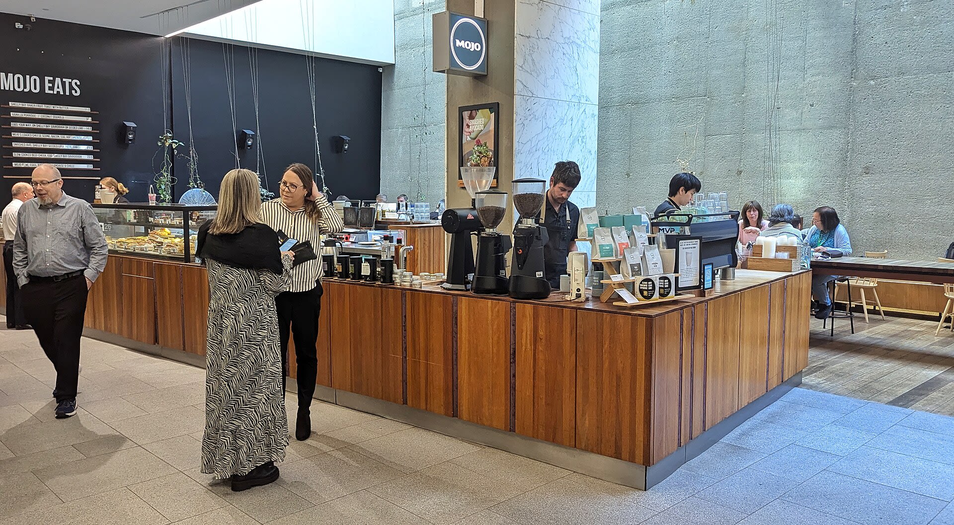 Interior of a cozy coffee shop with cafe seating