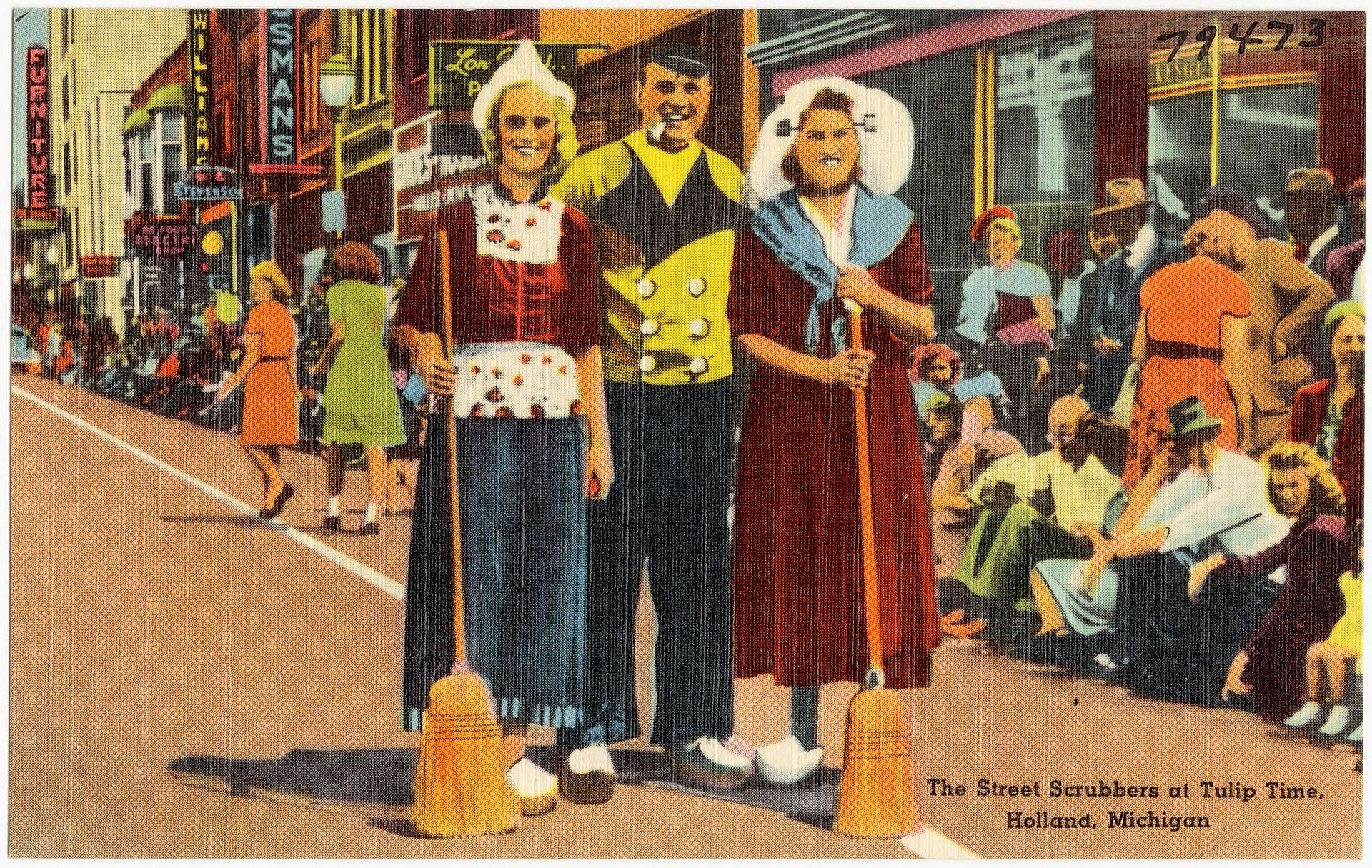 Tulip Time street scrubbing in Holland, Michigan, a traditional festival activity