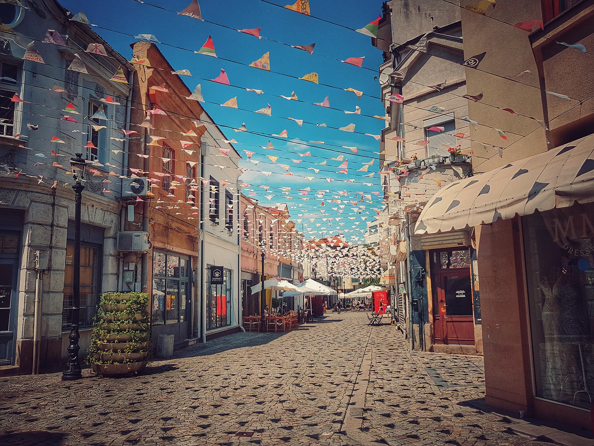 Colorful street in the Kapana creative district of Plovdiv