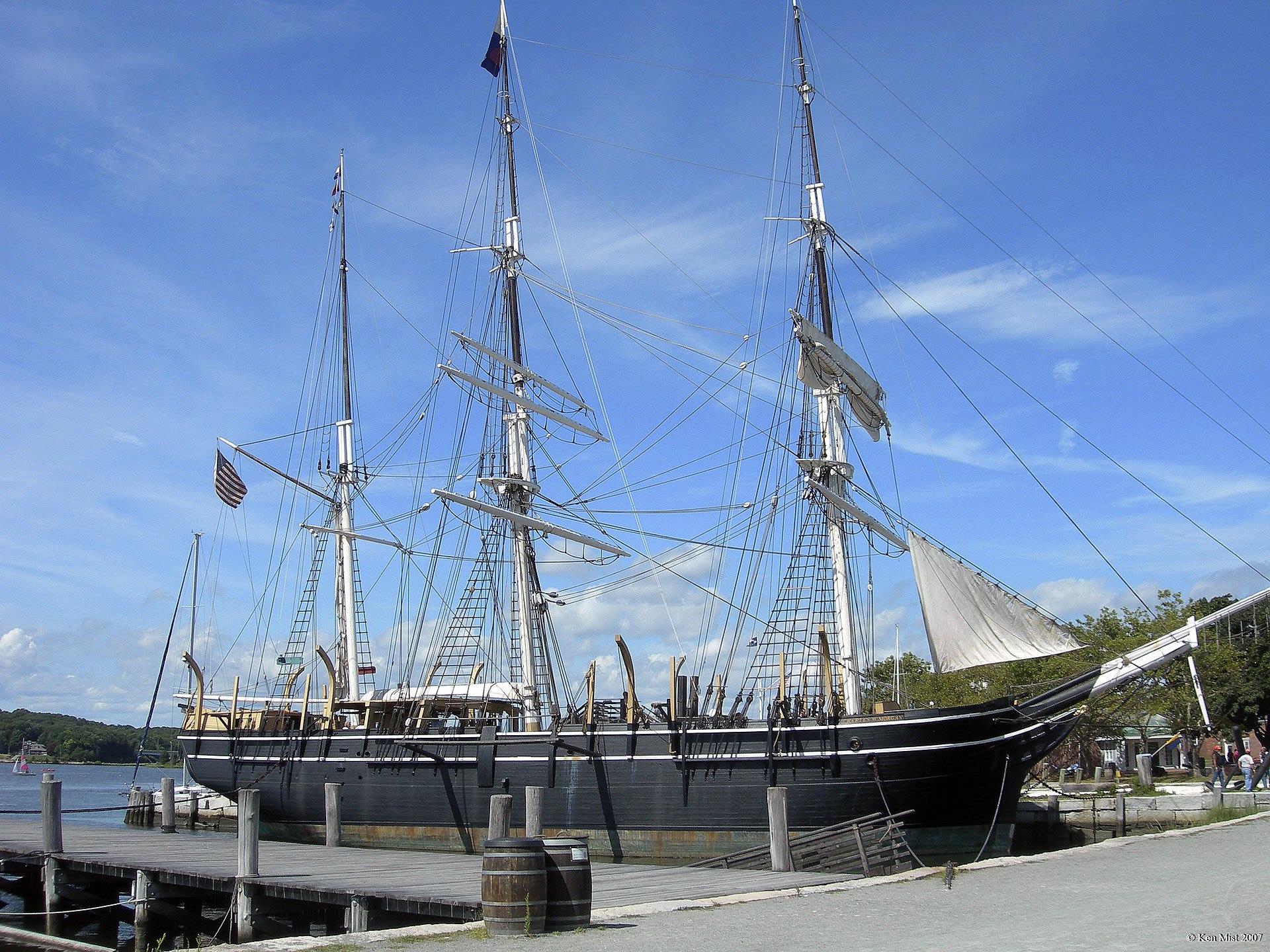 The whaling ship Charles W. Morgan docked at Mystic Seaport in Connecticut