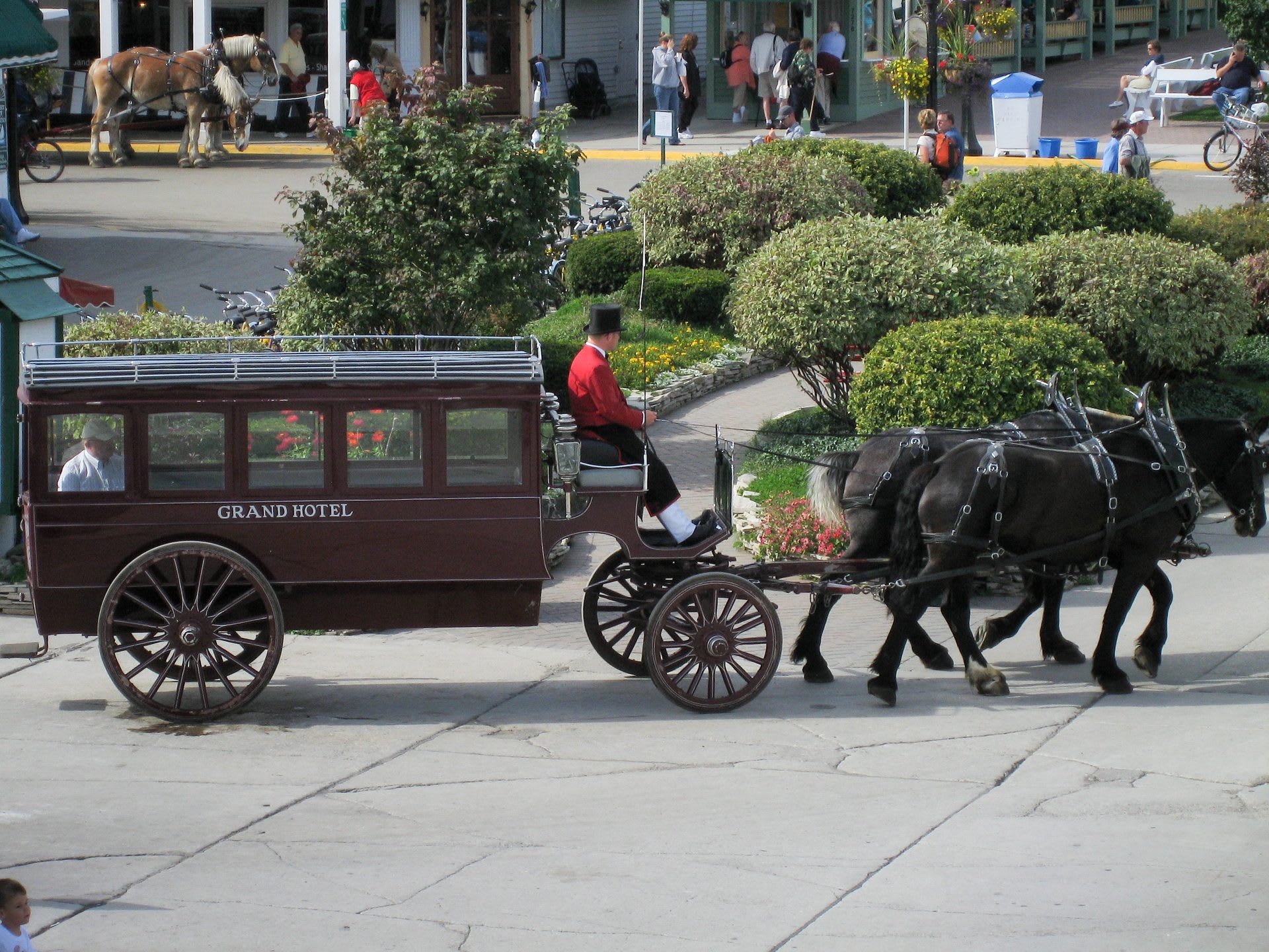 A Grand Hotel carriage on Mackinac Island's Main Street
