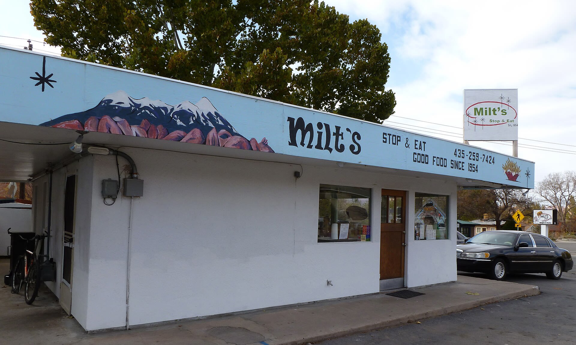 Facade of Milt's Stop and Eat roadside diner in Moab