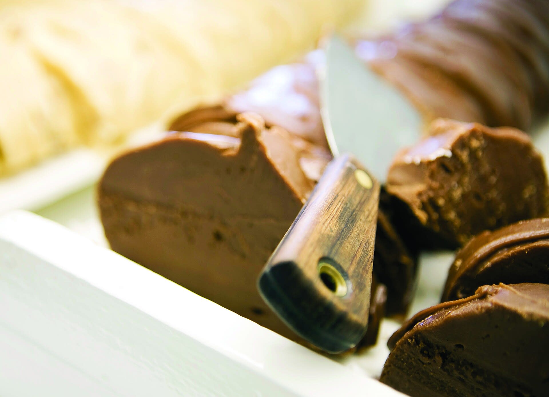 Fresh fudge on display at a Mackinac Island fudge shop