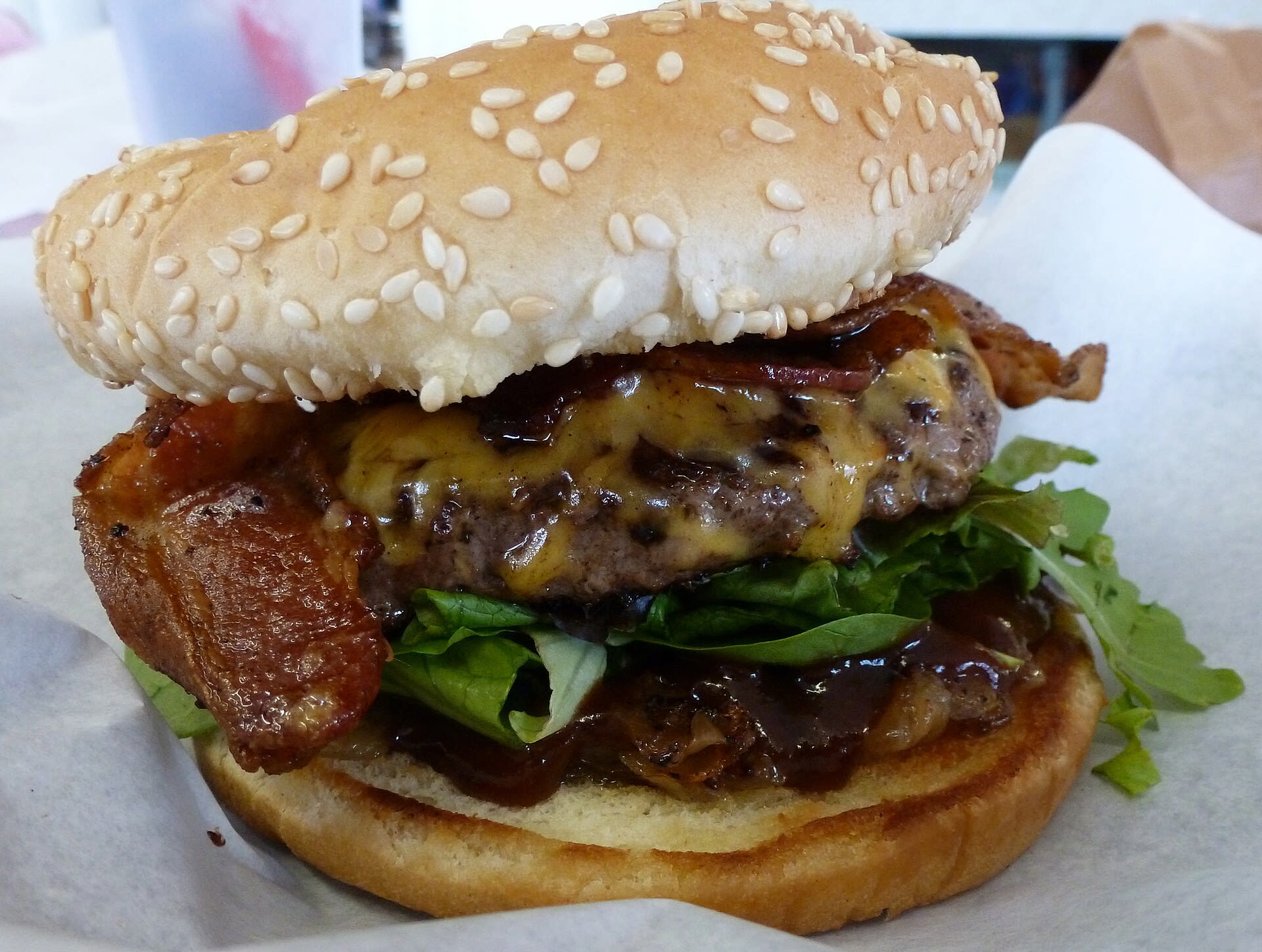 Barbecue burger served at a roadside diner