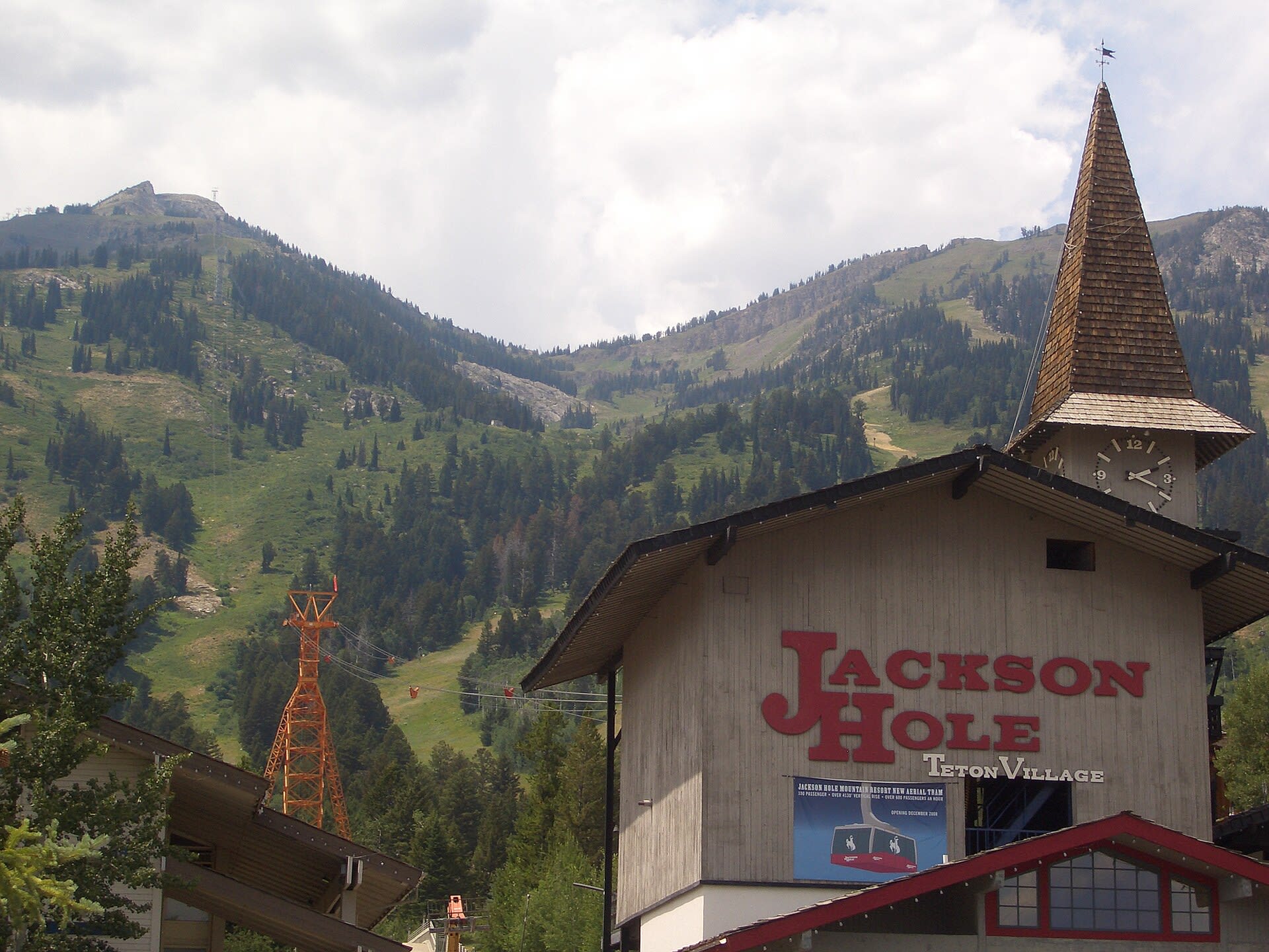 Teton Village clock tower and tram station