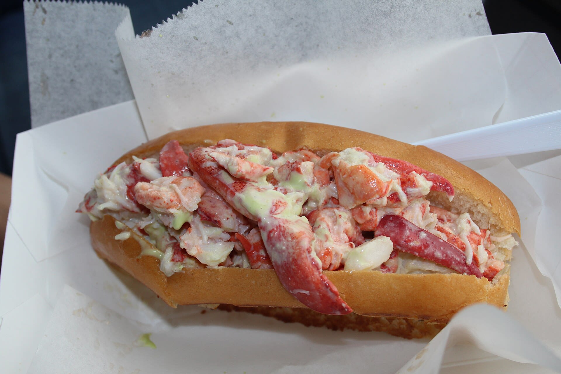 Maine lobster roll served in a toasted bun