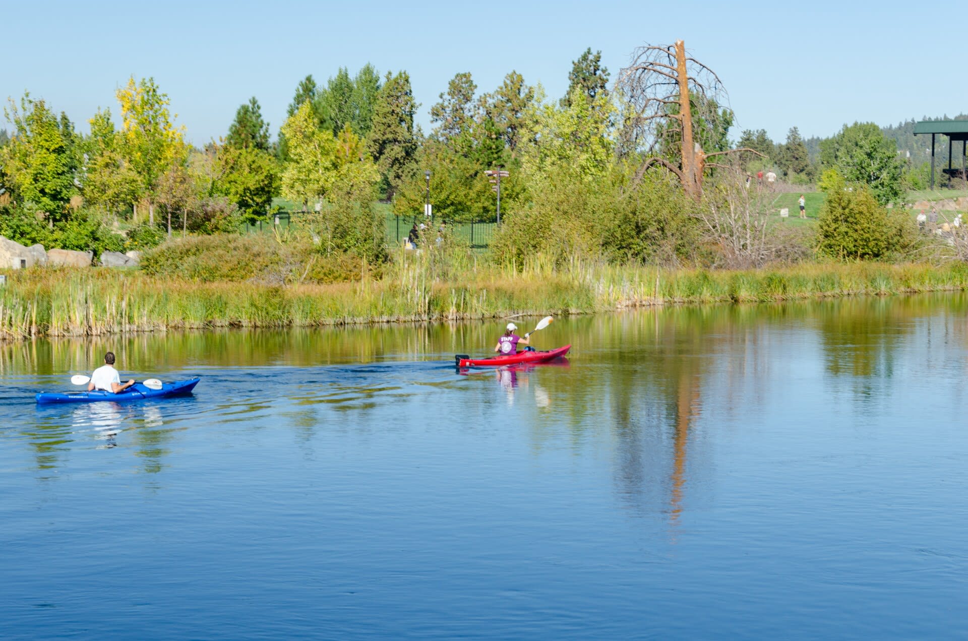 The Deschutes River flowing through the Old Mill District in Bend