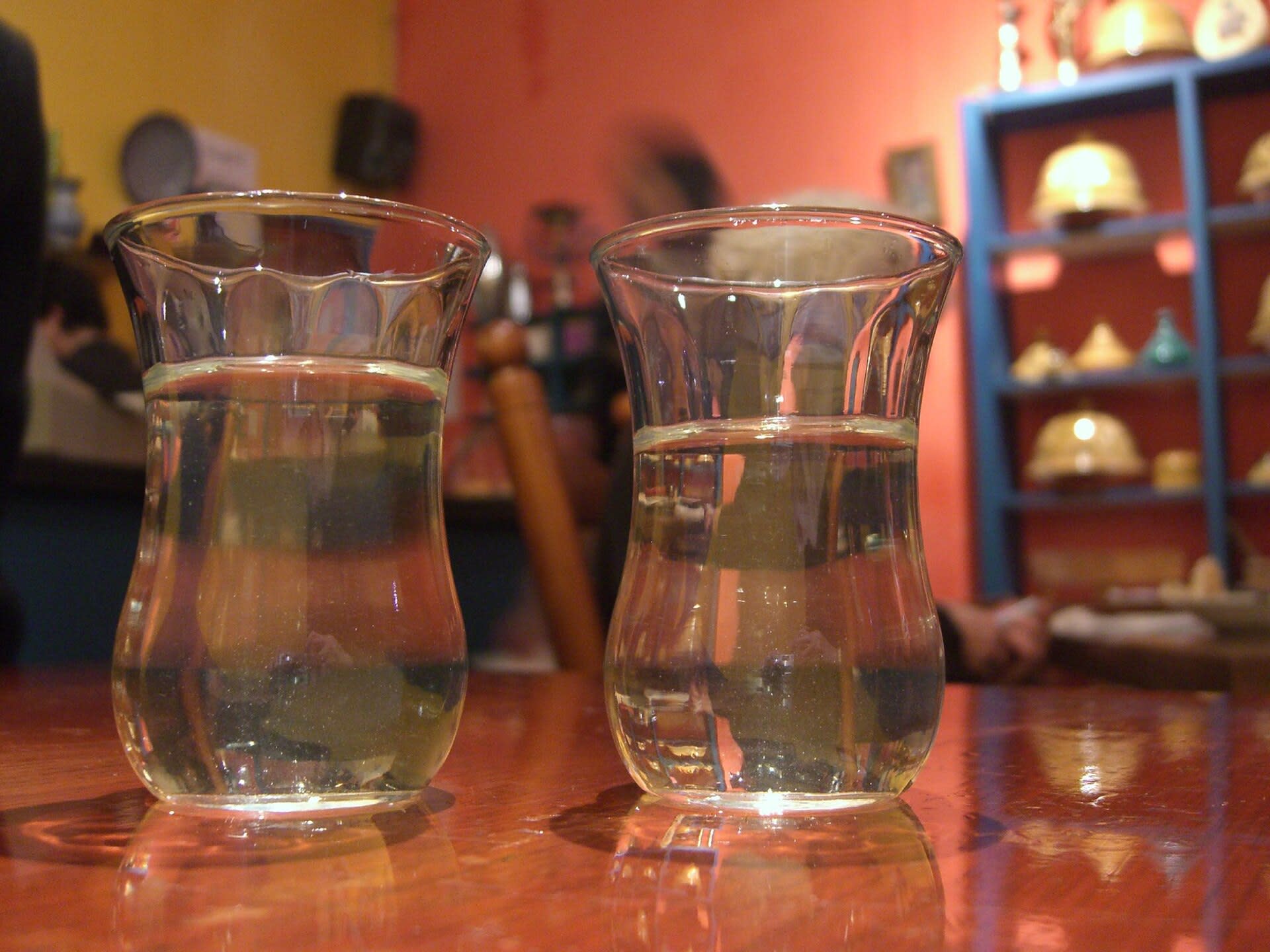 Glass of Moroccan mint tea served on a tray