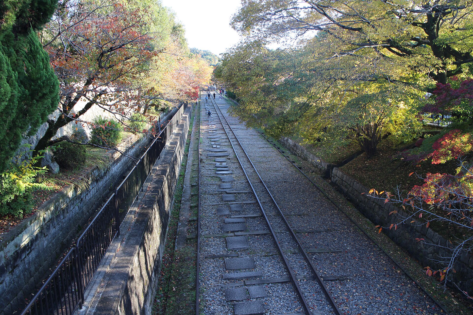 Preserved railway tracks of the Keage Incline along the Lake Biwa Canal in Kyoto