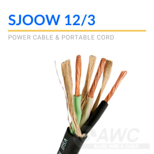 12/3 SJOOW Bulk Wire Cord, 3-Wire, 25A, 300V, Outdoor Rated