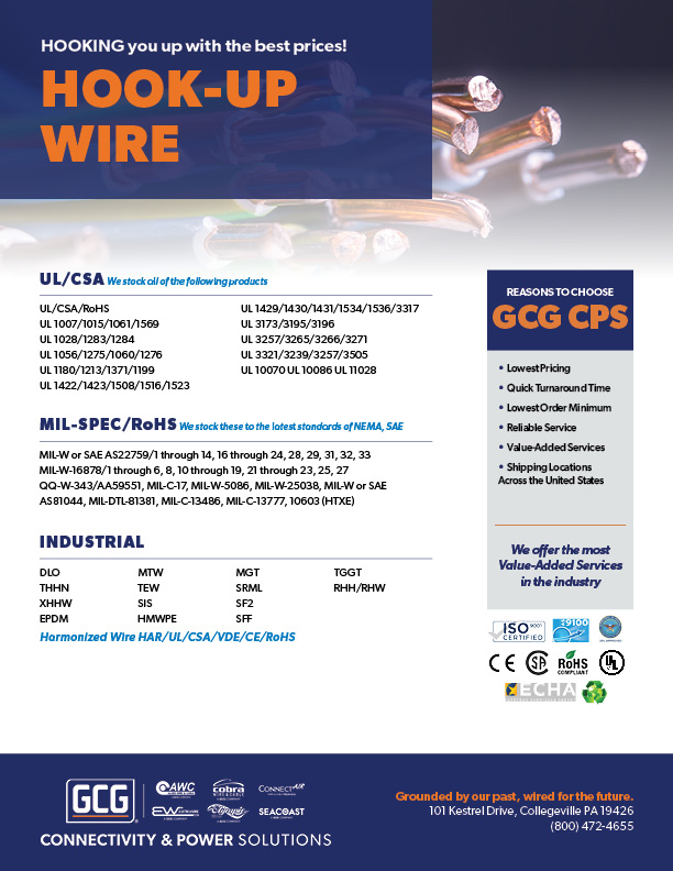 Hook Up Wire Line Card from Allied Wire & Cable