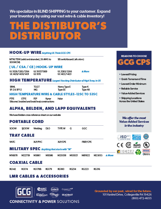 Distributor's Line Card from Allied Wire & Cable