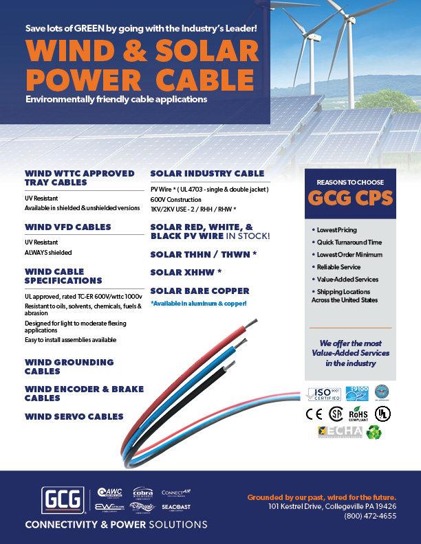 Wind & Solar Power Cable Line Card from Allied Wire & Cable