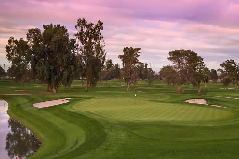 golf course at sunset