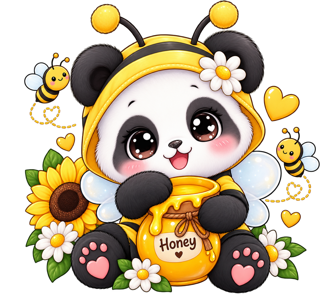 Cute Baby Panda in Bee Costume with Honey Pot Clipart