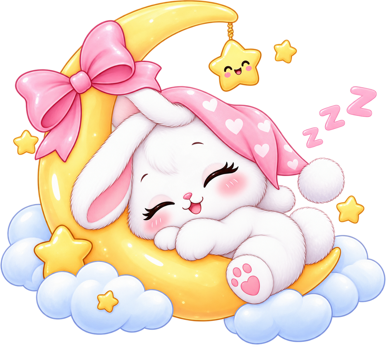 Cute Sleeping Bunny on Crescent Moon Clipart
