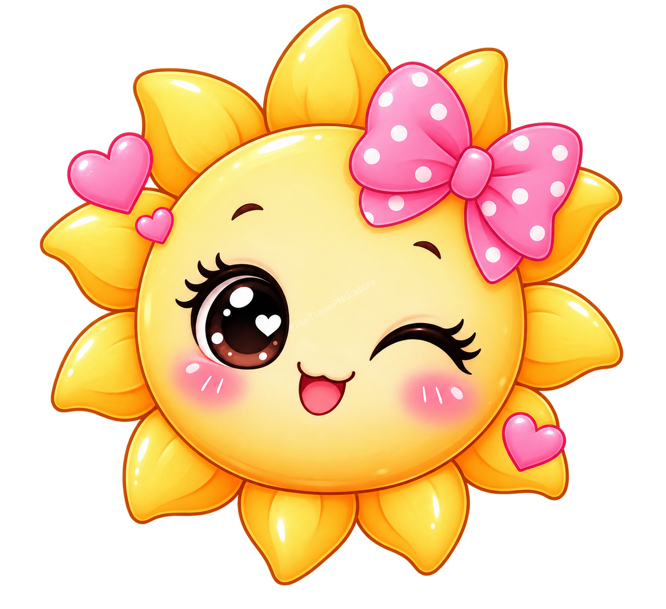 Cute Winking Sun with Pink Polka Dot Bow Clipart