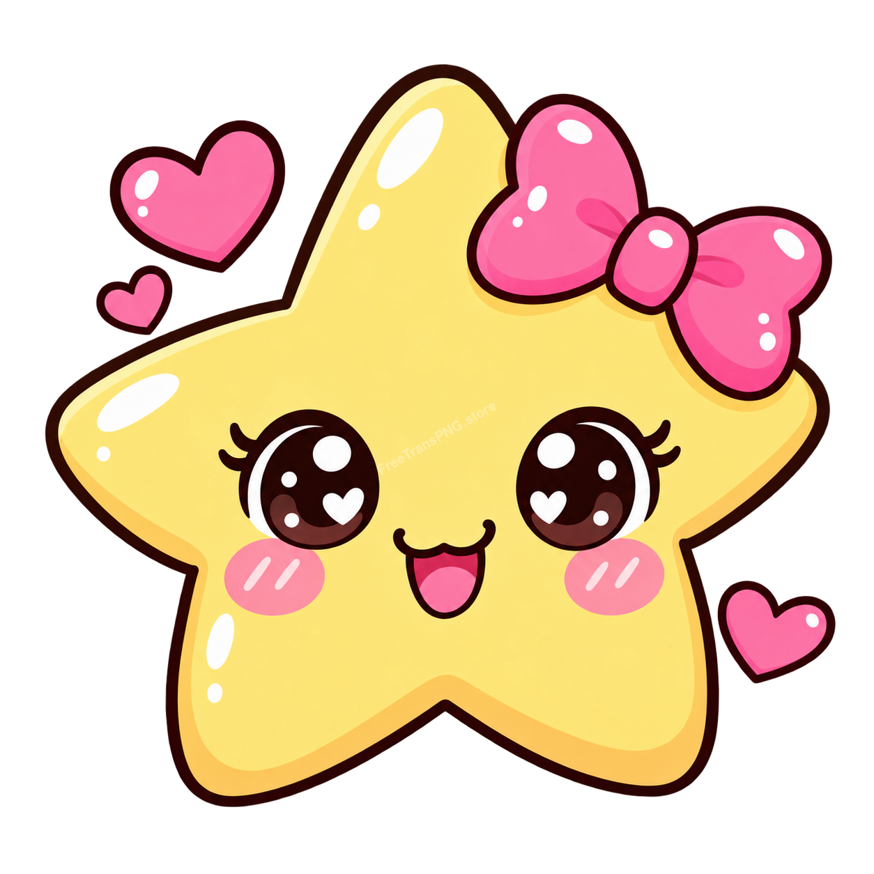 Cute Kawaii Yellow Star with Pink Bow Clipart