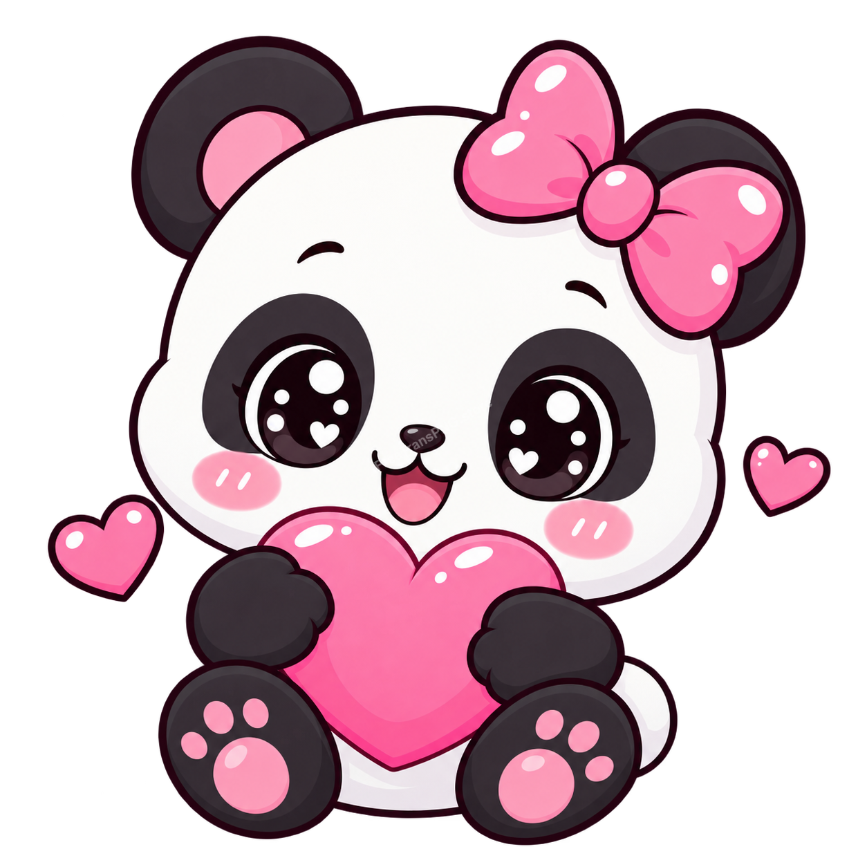 Cute Baby Panda Holding Pink Heart with Bow Clipart
