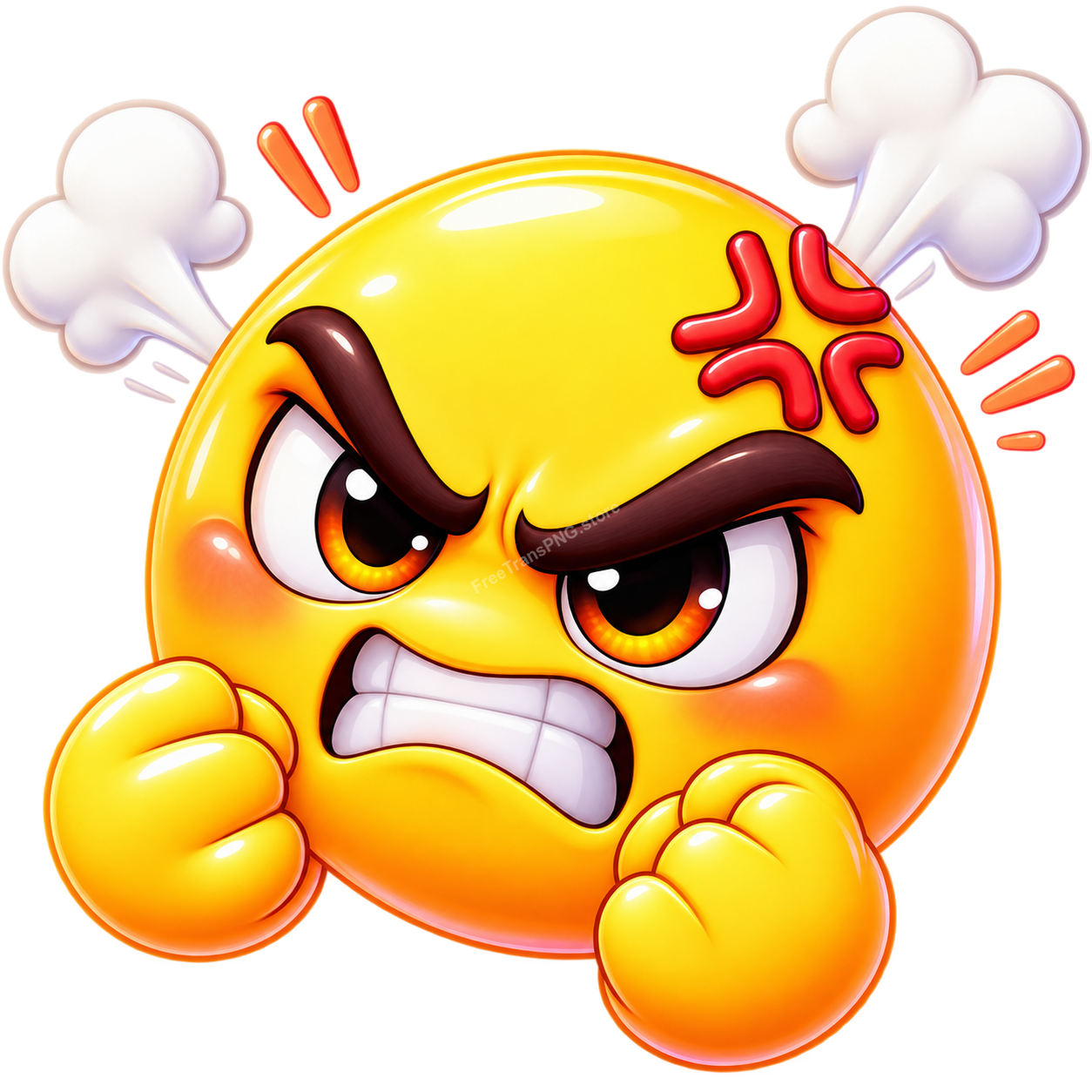 Angry Emoji Face Vector Illustration with Steam Free PNG Download