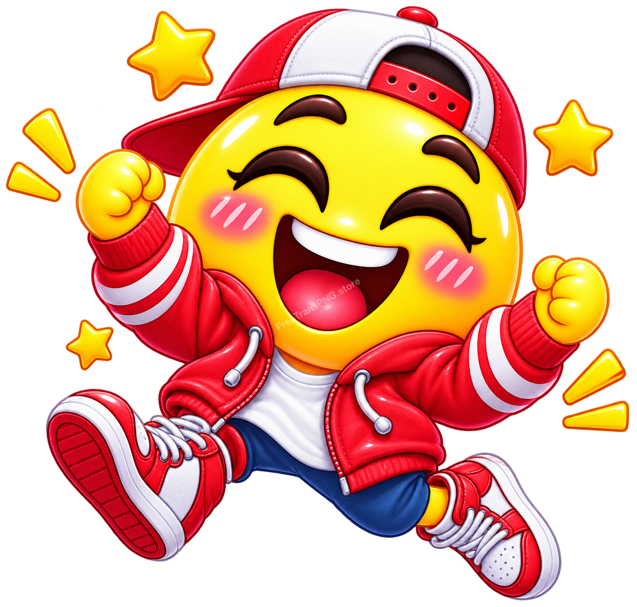 Excited Happy Emoji Character Vector Illustration Free PNG Download