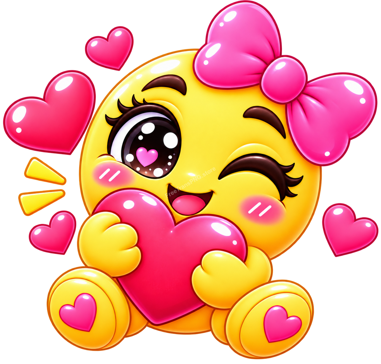 Cute Winking Love Emoji Girl Vector Illustration Free PNG Download