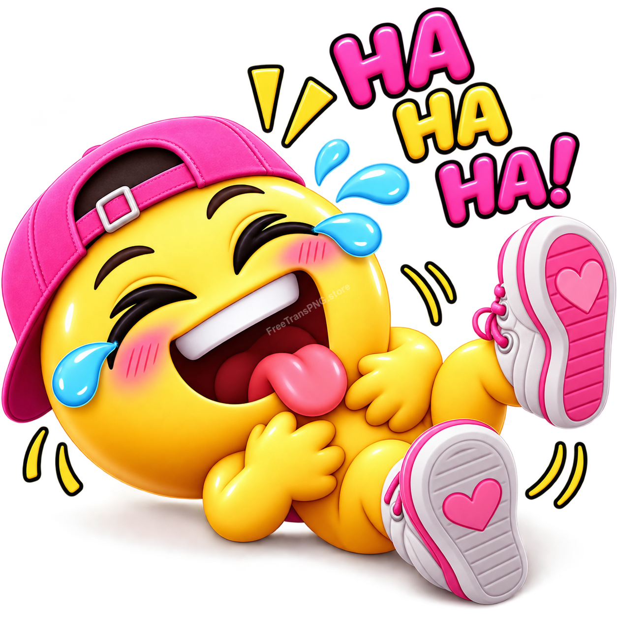 ROFL Laughing Emoji Boy with Pink Cap Vector Illustration Free PNG Download