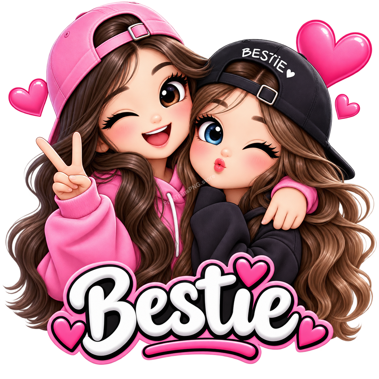 Cute Besties Girl Friends Vector Illustration Free PNG Download