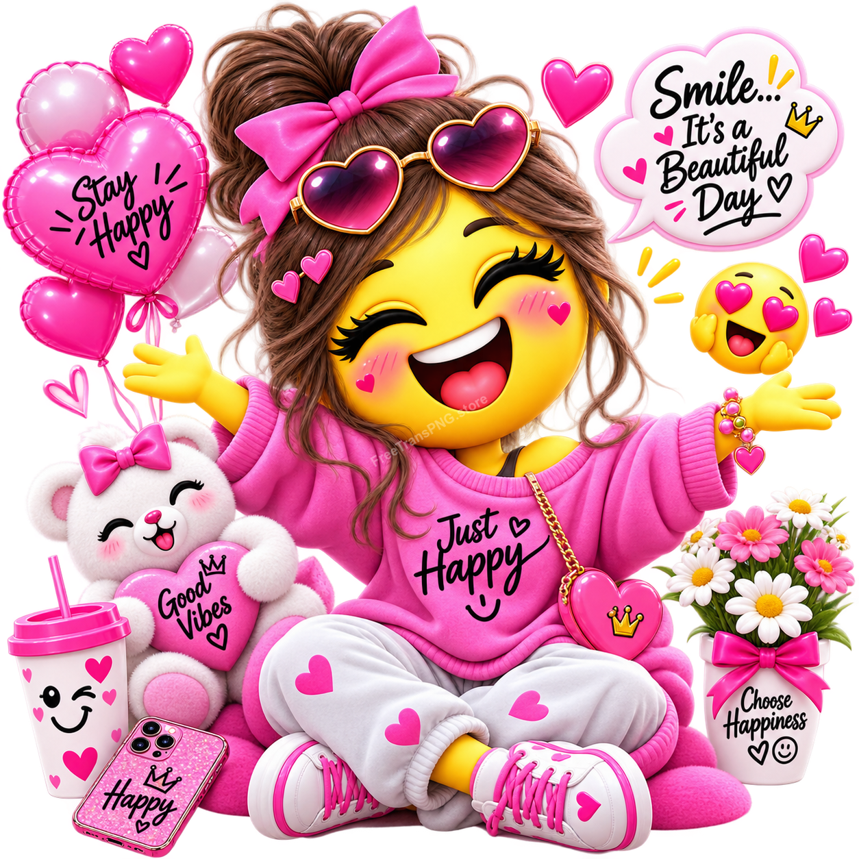 3D Cute Angry Emoji Girl Sitting with Attitude Clipart
