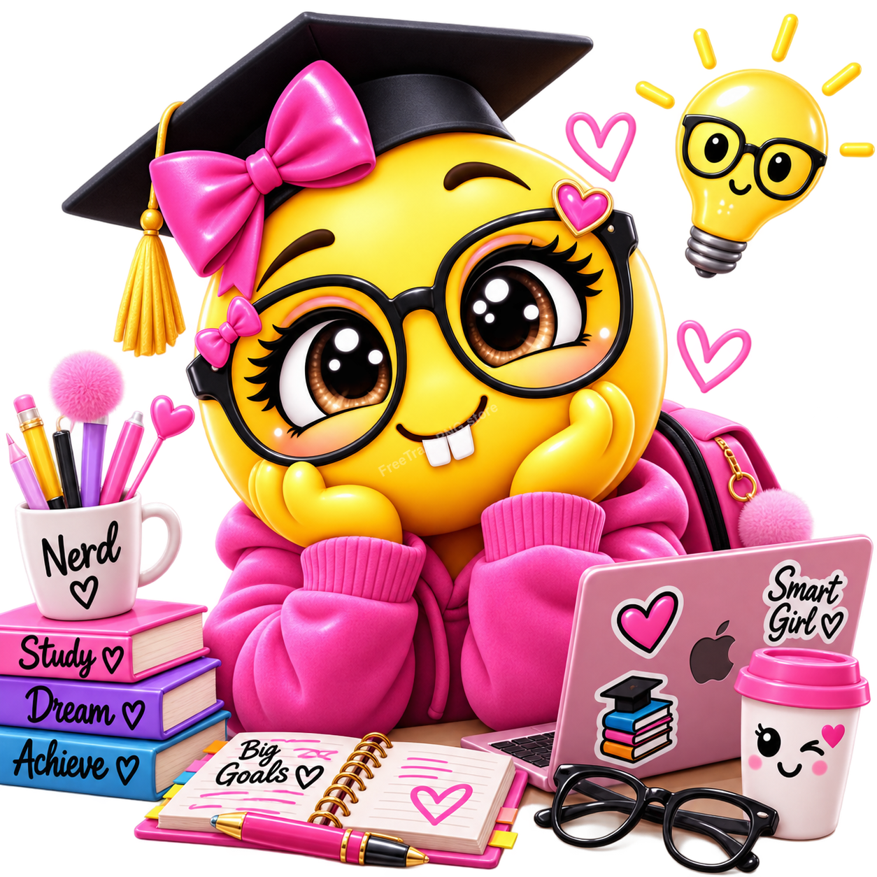 3D Cool Pink Emoji Character Sitting in Bean Bag with Sunglasses Clipart