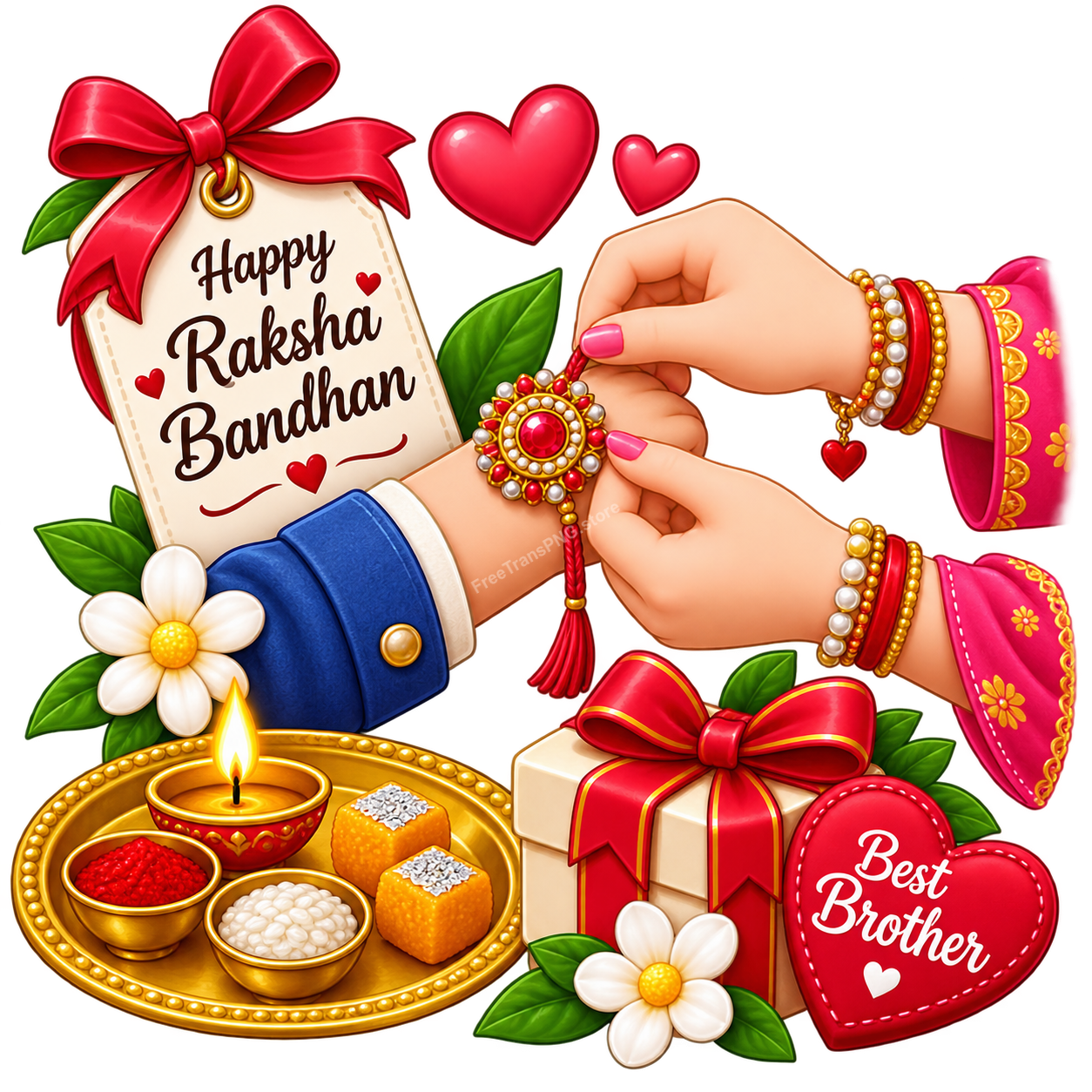 Sister Tying Decorative Rakhi on Brother's Wrist Clipart