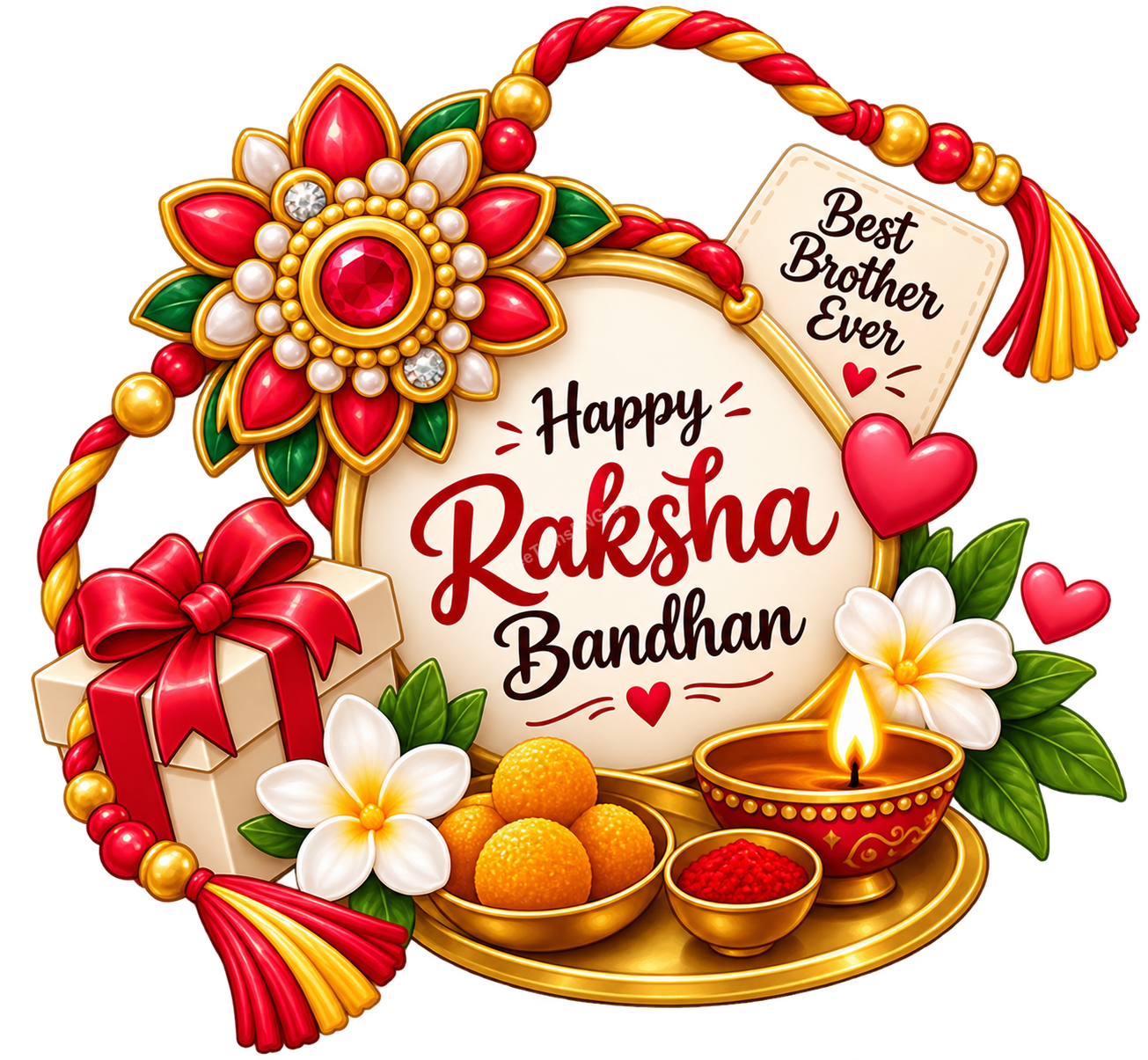 Happy Raksha Bandhan Frame Clipart with Decorative Rakhi & Pooja Thali
