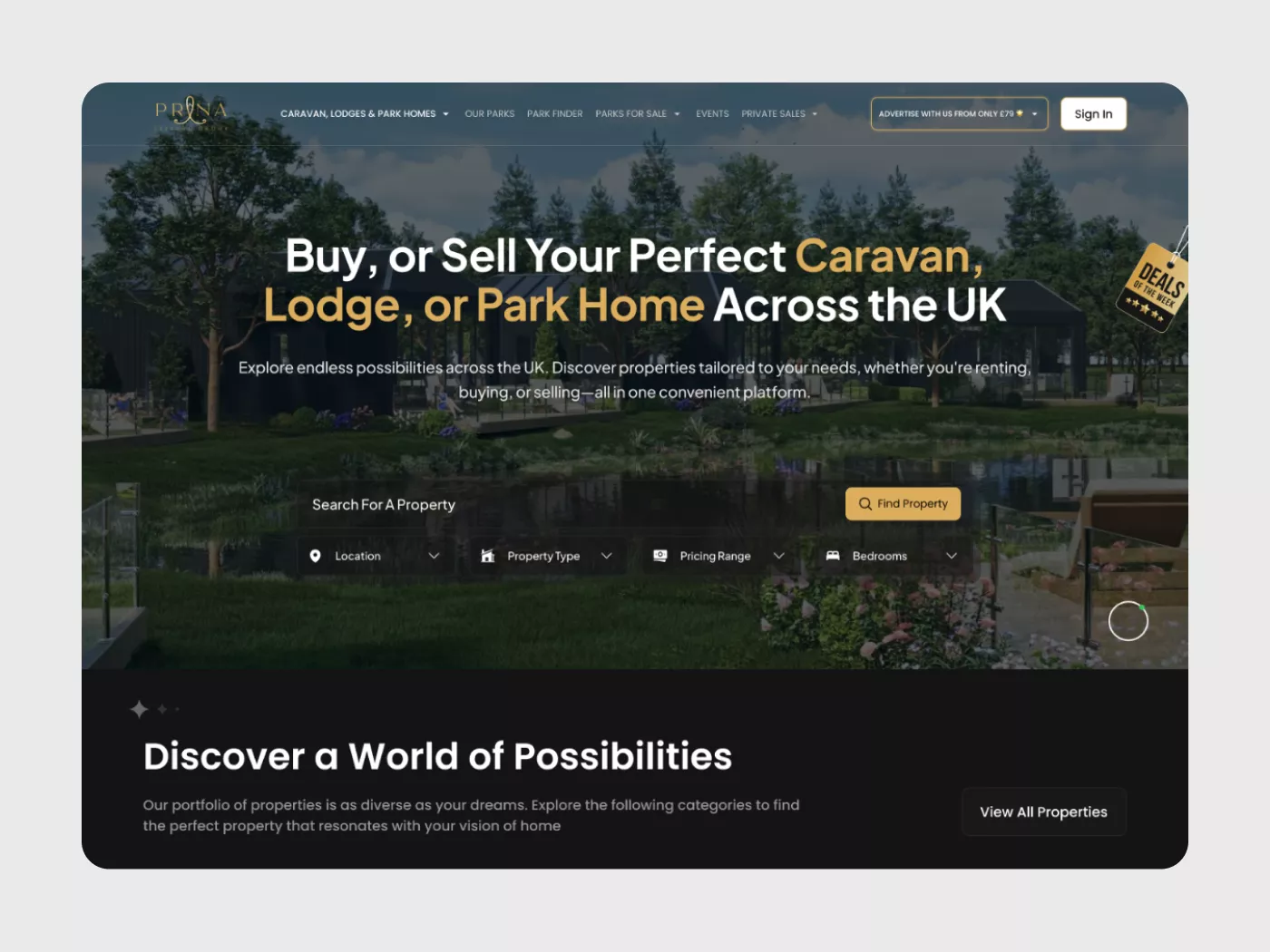 Prana caravan & lodges home screen