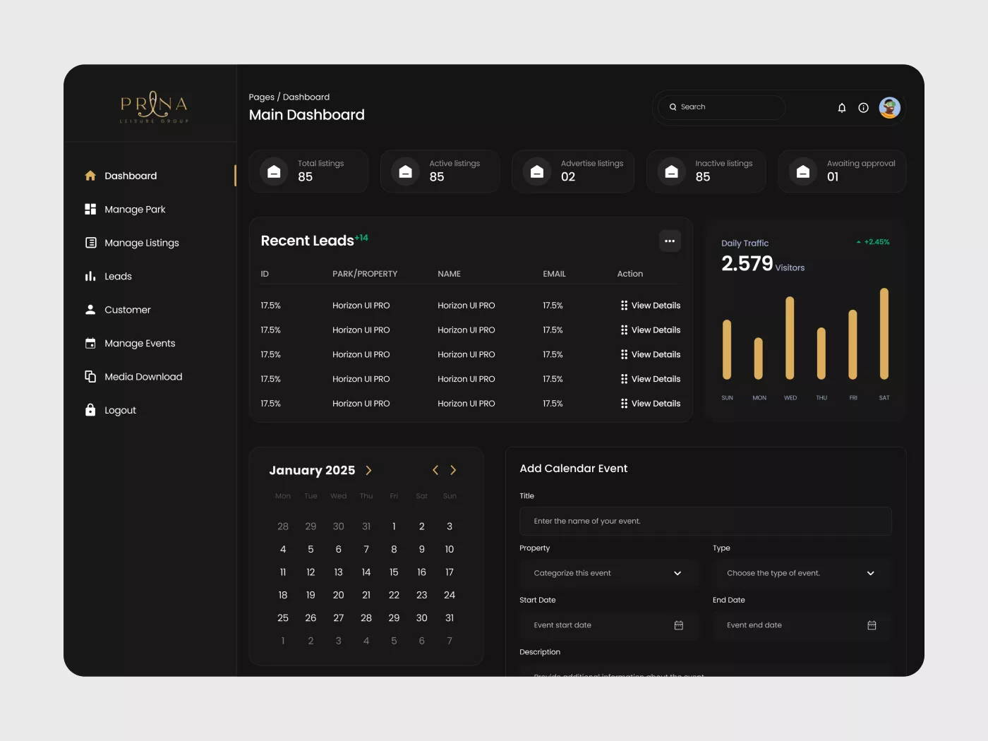Fig. 06: Owner Dashboard — Main Overview