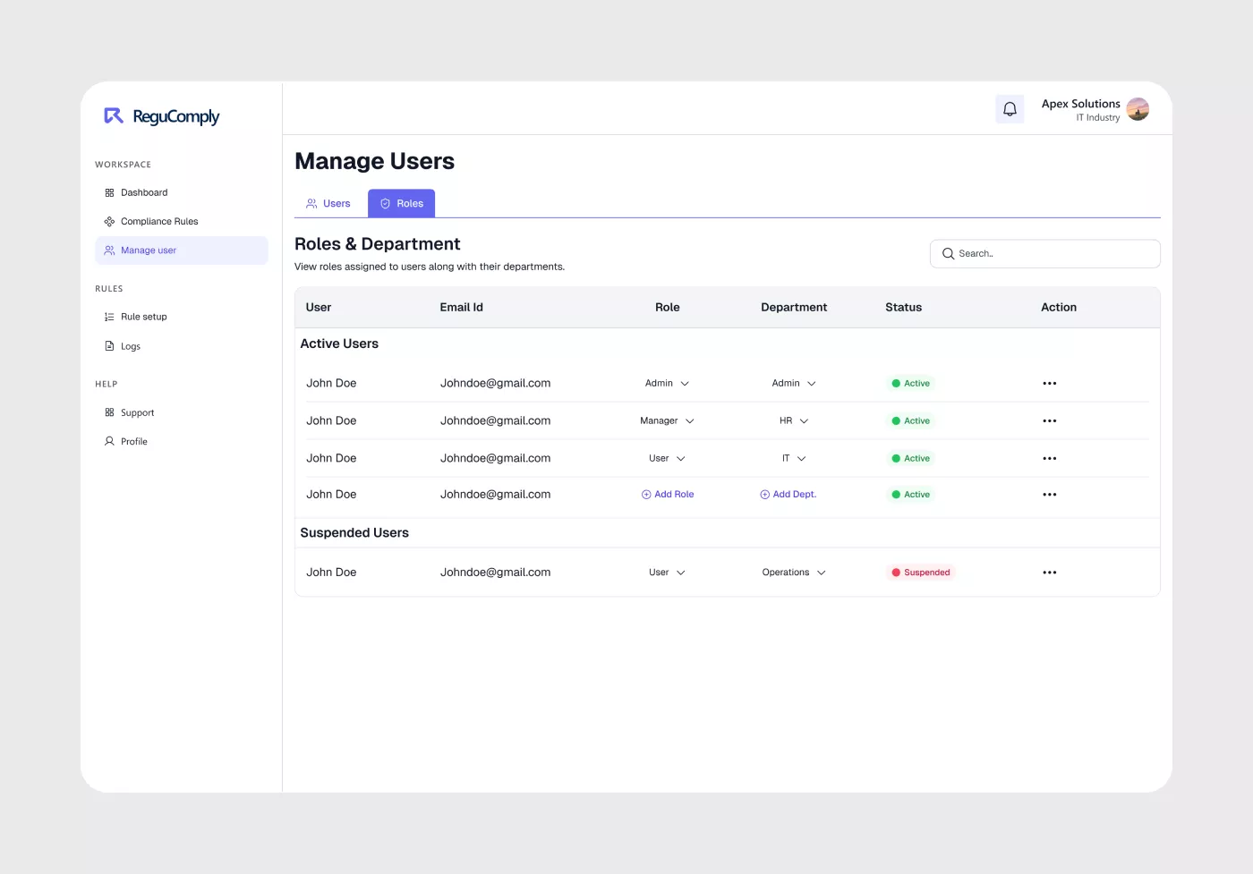 Super Admin Workspace — Detailed User Configuration