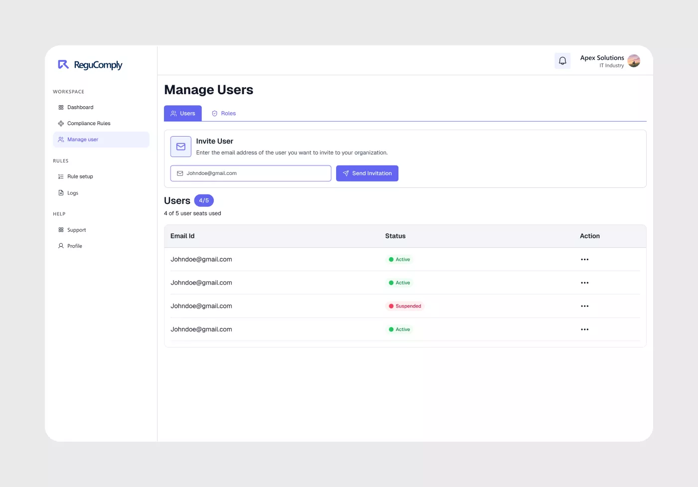 Regucomply user permissions and tier management