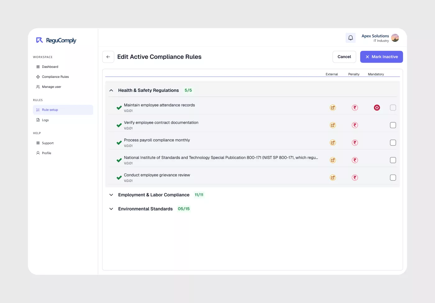 Compliance Rules Setup — Rule Builder Edit