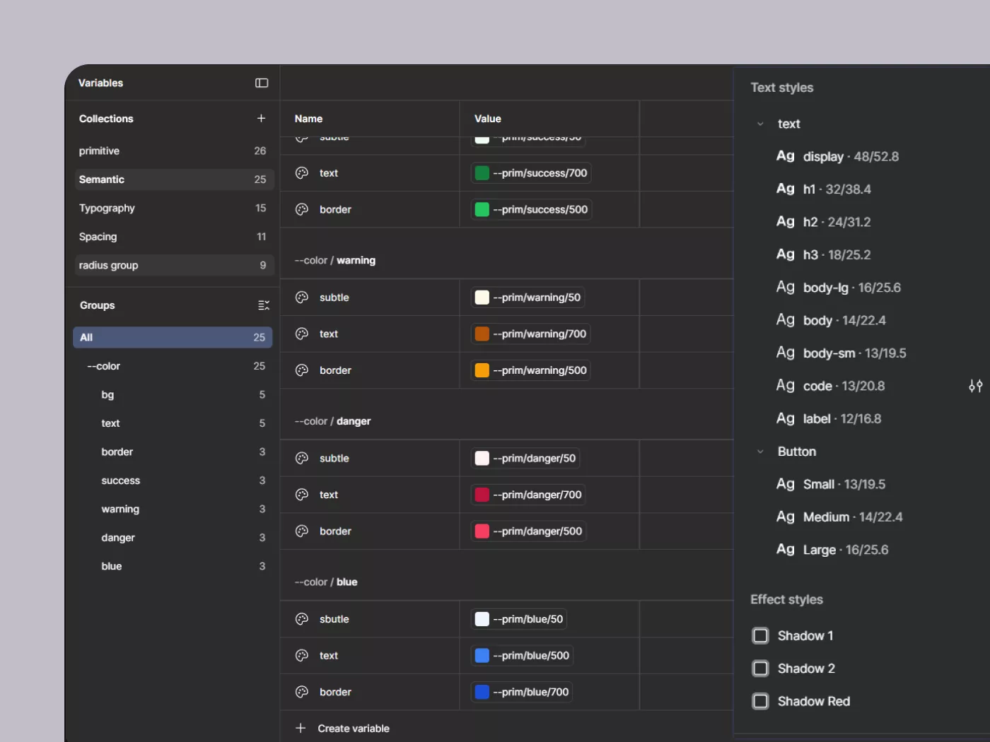 Regucomply design system tokens and tokens layout