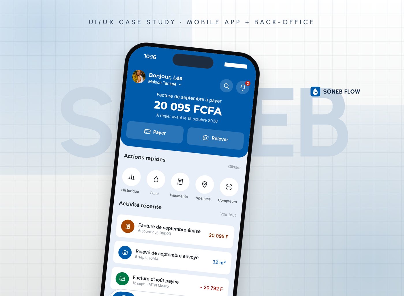 SONEB Flow: customer app for a water utility, hero