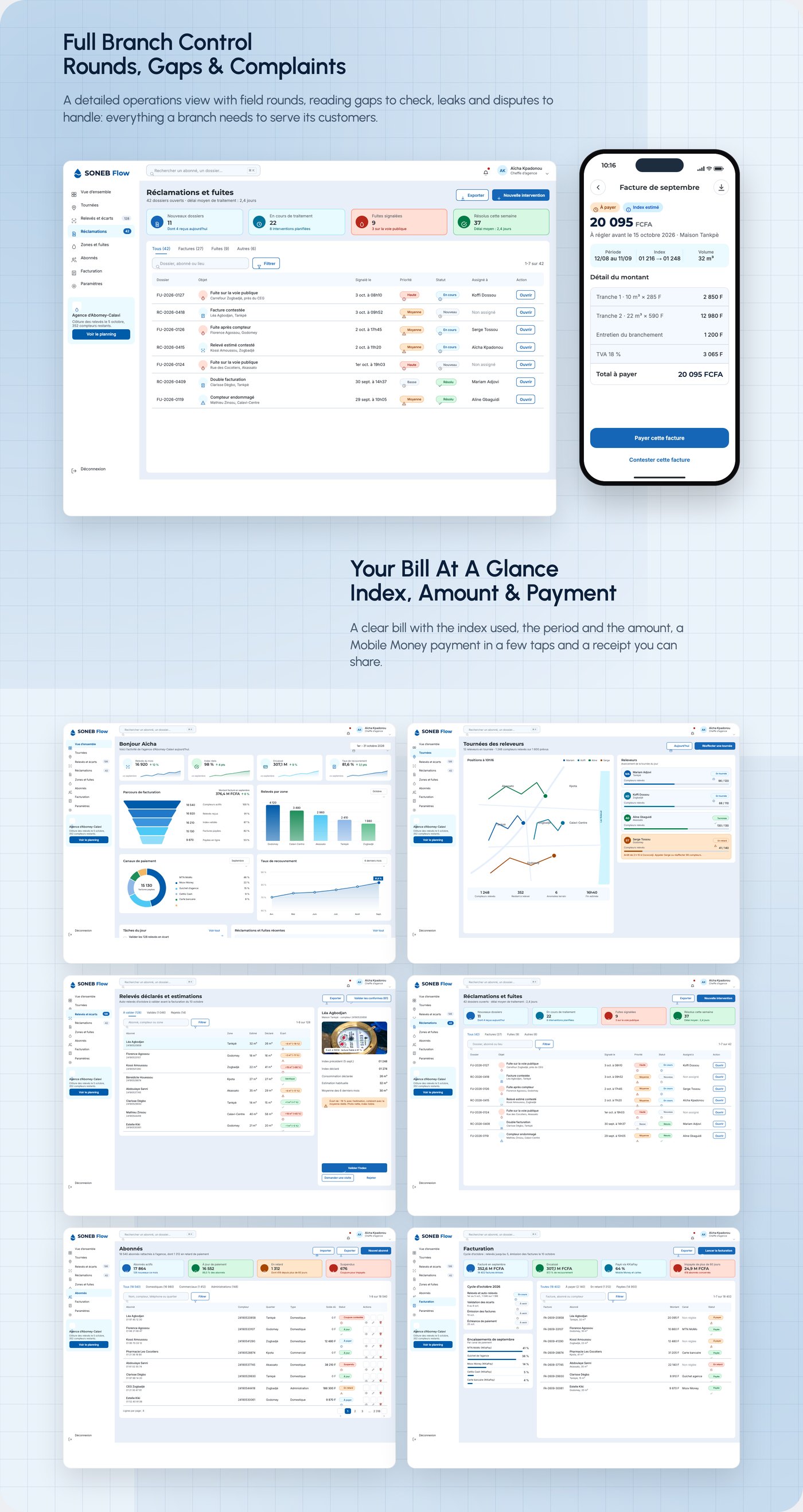 SONEB Flow: customer app for a water utility, control