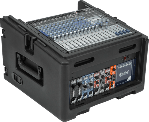 SKB 1SKB-R104W 10x4U Compact Rolling Rig Molded Audio Rack Case | GearTree