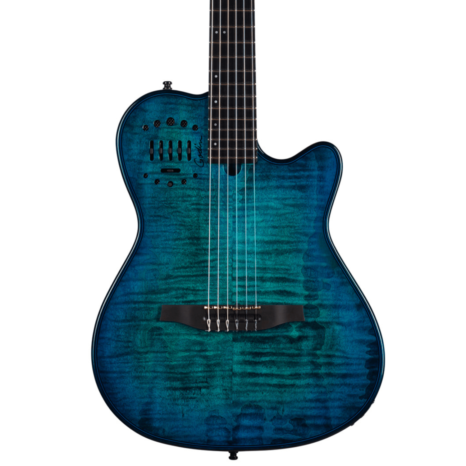 Godin Multiac エレアコ・オーシャンブルー仕立て Godin Multiac Nylon Limited Edition Thinline Acoustic-Electric