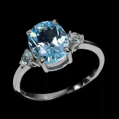 Bague Topaz bleu ciel, argent 925, taille 7