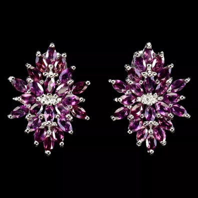 Boucles d'oreilles Grenats rhodolite, marquise, argent 925