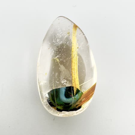 Quartz avec inclusions rutile dor&eacute;, poire cabochon, Br&eacute;sil, 19 x 11 x 7 mm, 12.09 ct
