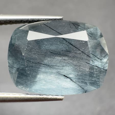 Quartz avec inclusions bleu, rutiles noir, coussin, Pakistan, 14 x 11 x 8 mm, 8.77 ct