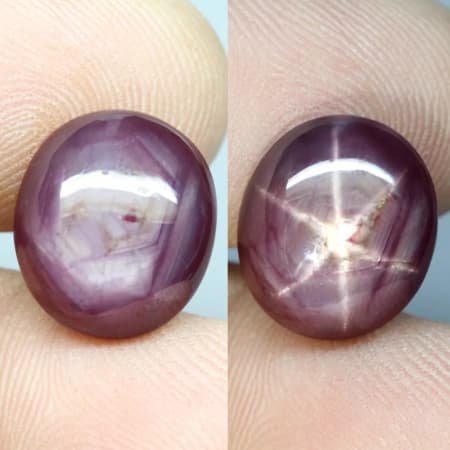 Rubis &eacute;toil&eacute; Rouge pourpre, Cabochon ovale, Tanzanie, trait&eacute;, 14 x 19 x 6 mm, 15.11 ct