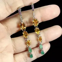 Boucles d'oreilles Citrine, &eacute;meraude, rhodolite et sapphire, argent 925
